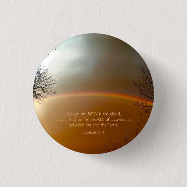 Rainbow Genesis Scripture Bible Verse  1 Inch Round Button (Front)