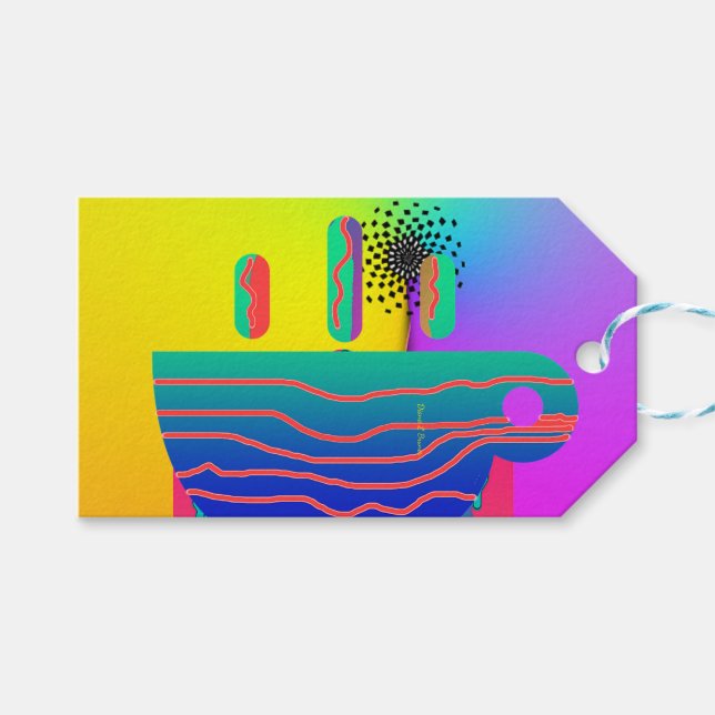  Rainbow Geo Coffee Cup  Gift Tags (Front (Horizontal))