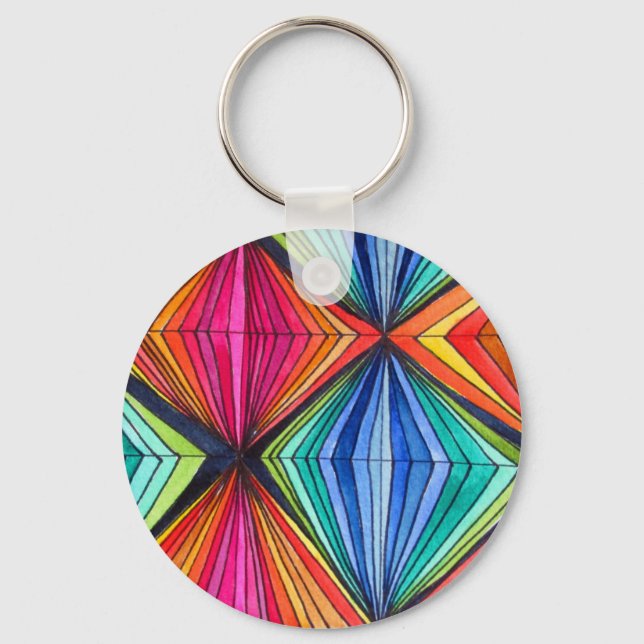 Rainbow Geometric Optical Art Keychain (Front)