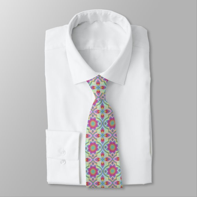 Rainbow Geometric Pattern Necktie (Tied)