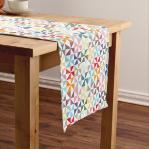 Rainbow Geometric Pinwheel Pattern Short Table Runner