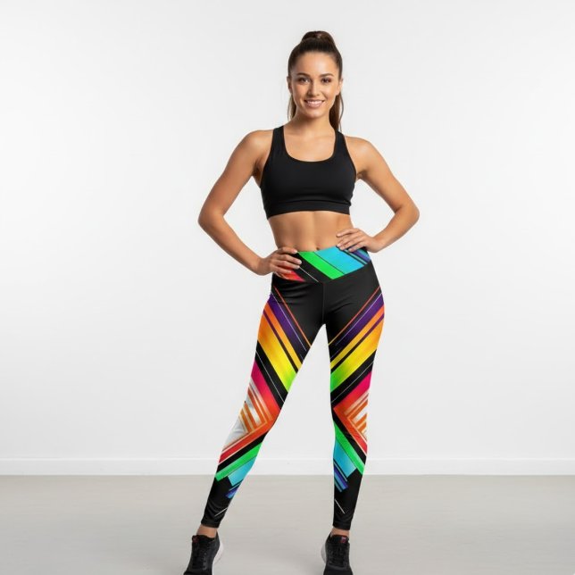 Rainbow Geometric Print High-Waisted Leggings (Creator Uploaded)