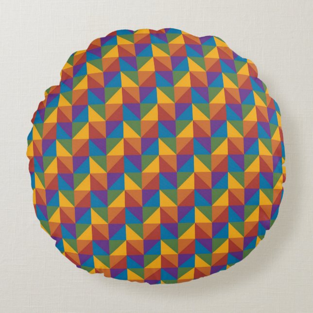 Rainbow Geometric Triangle Round Pillow (Front)