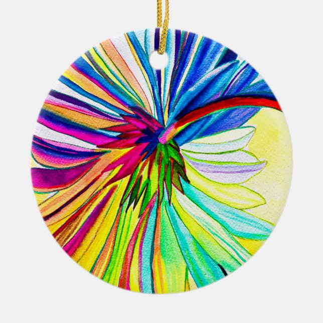 Rainbow gerbera colourful flower  ceramic ornament (Front)