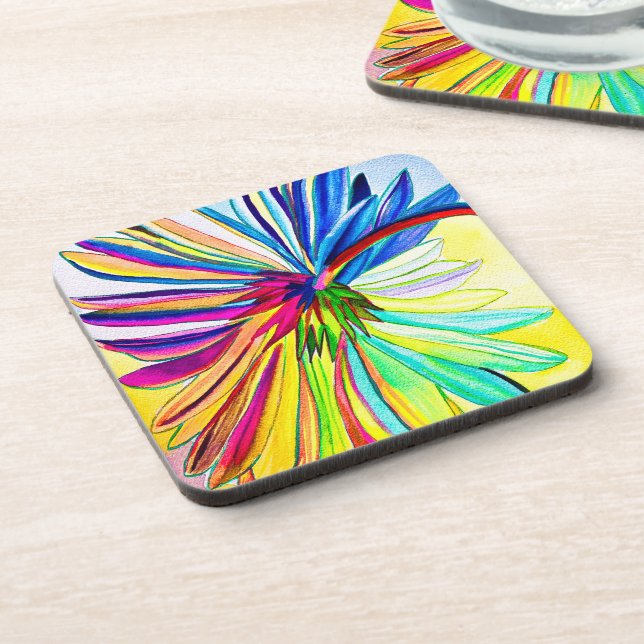 Rainbow gerbera colourful flower  coaster (Left Side)