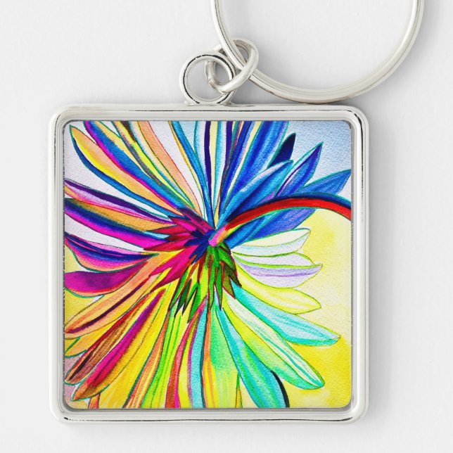 Rainbow gerbera colourful flower  keychain (Front)