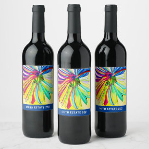 Rainbow gerbera colourful flower wine label