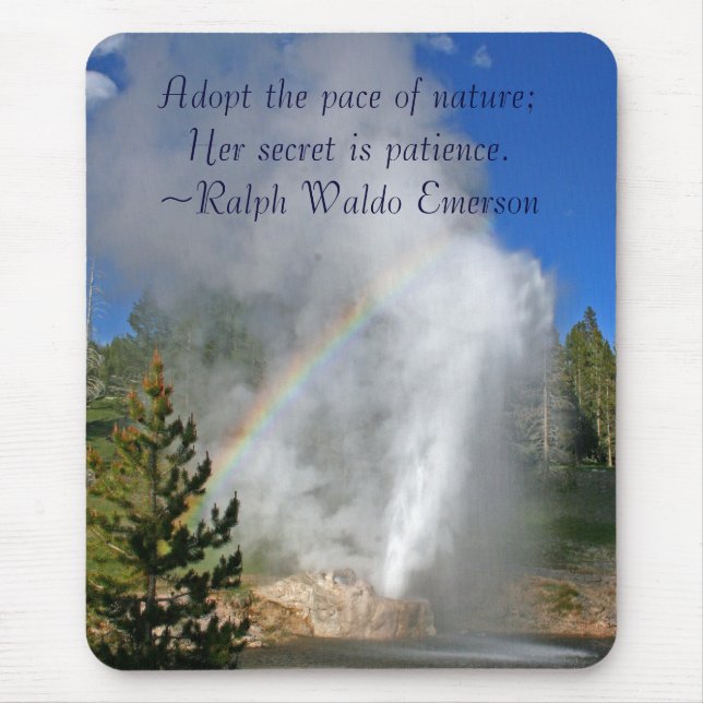 Rainbow Geyser Yellowstone w/ Famous Emerson Quote Mouse Pad (Front)