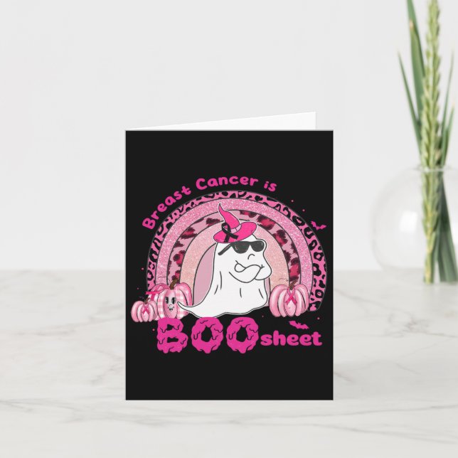 Rainbow Ghost Breast Cancer Is Boo Sheet Awareness Card (Front)