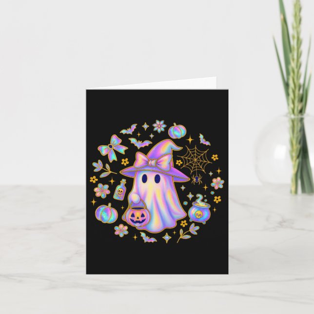 Rainbow Ghost Witch Shirt Cute Pumpkin Cauldron Sp Card (Front)