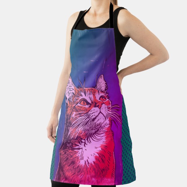 Rainbow Ginger Cat Vintage All-Over Print Apron (Insitu)