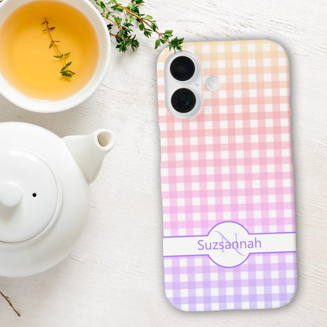 Rainbow Gingham Check Monogrammed Custom Case-Mate iPhone Case (personalized name and initial monogram template phone case)