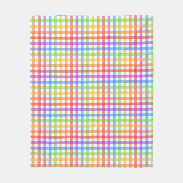 Rainbow Gingham Chequerboard Geometric Pattern Fleece Blanket (Front)