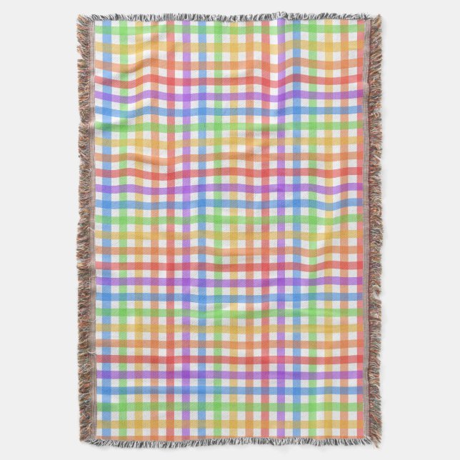 Rainbow Gingham Chequerboard Geometric Pattern Throw Blanket (Front Vertical)