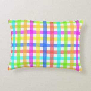 Rainbow Gingham Stripes Pattern Accent Pillow