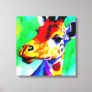 Rainbow Giraffe Stretched Canvas