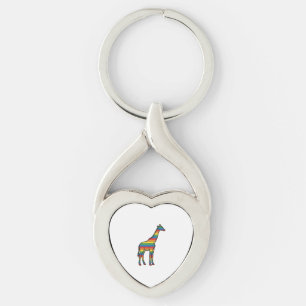 Rainbow Giraffe Vintage Engraving Vector Design_1 Keychain