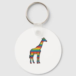 Rainbow Giraffe Vintage Engraving Vector Design_1 Keychain