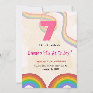 Rainbow Girl 7th Birthday Invitation