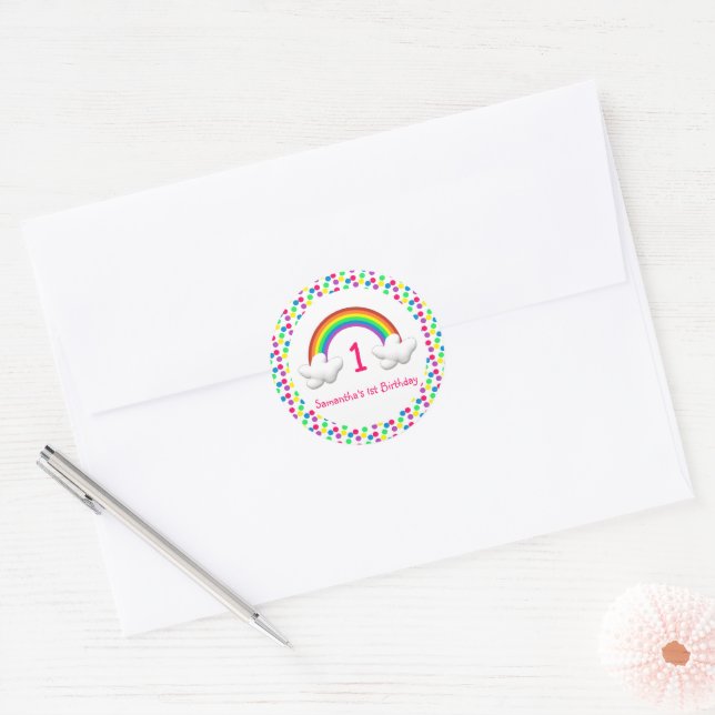Rainbow Girl Any Age Birthday Classic Round Sticker (Envelope)
