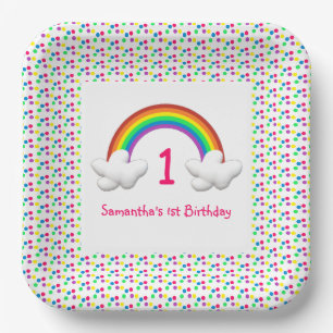 Rainbow Girl Any Age Birthday Paper Plate