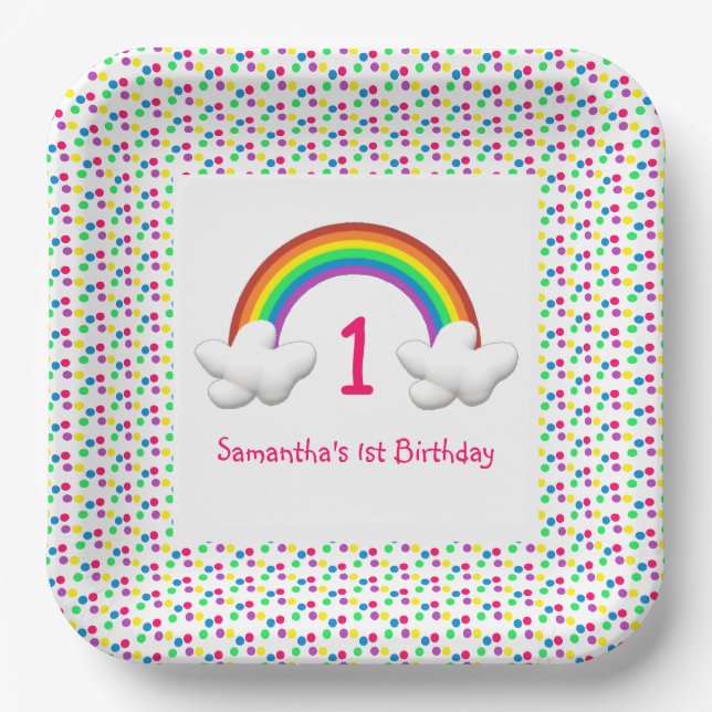 Rainbow Girl Any Age Birthday Paper Plate (Front)
