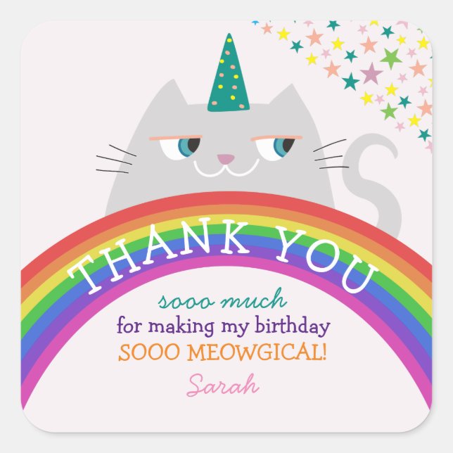 Rainbow Girl Birthday Thank You Square Sticker (Front)