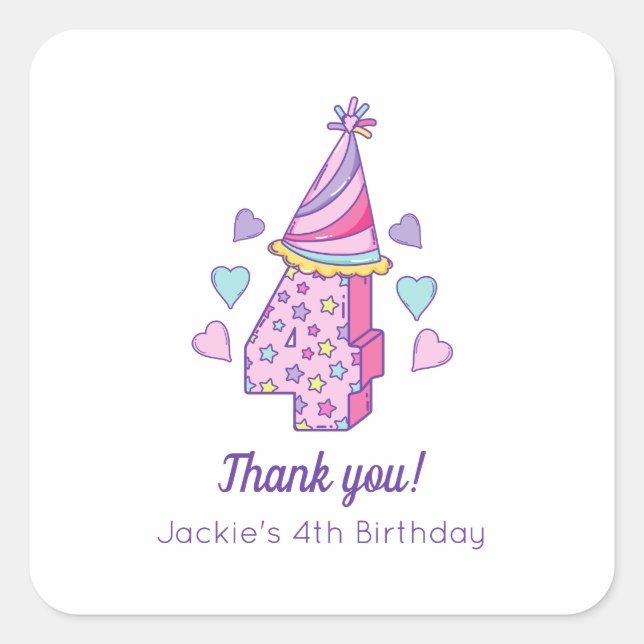 Rainbow Girls 6th Birthday Party Favour Sticker (Front)
