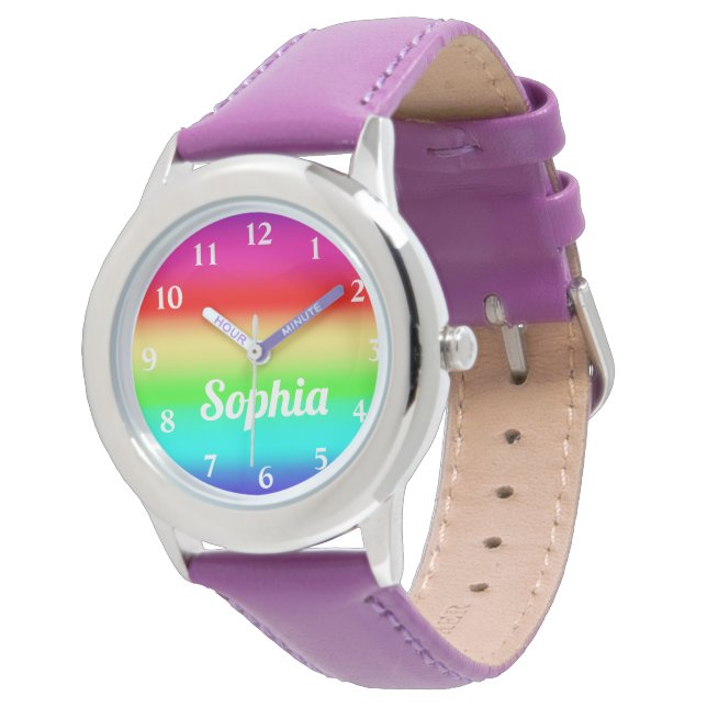 Rainbow Girls Personalized Name Cute Template Watch (Angled)