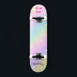 Rainbow  Girly Custom Personalized Name Skateboard<br><div class="desc">Rainbow skateboard with personalized Name and caption Rainbow Personalized Skateboard CLICK on PERSONALIZE TEMPLATE OPTION AND ENTER the NAME. you can also custom other caption. Cool skateboard designed with vivid colours and for the background and a funky unicorn riding a skateboard. This Skateboard makes a great gift idea for a...</div>