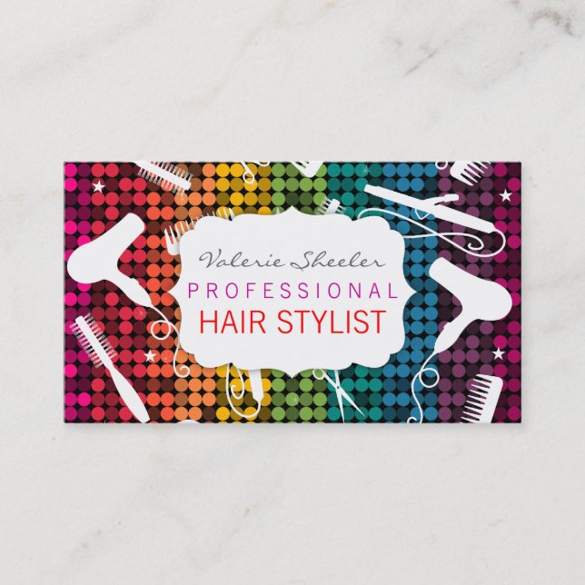 Rainbow Glam Hair Salon Business Cards (Front)