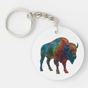 "Rainbow Glass Bison – Vibrant Colourful Animal Ar Keychain