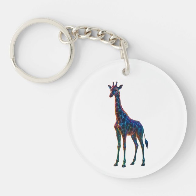 Rainbow Glass Giraffe Art Keychain (Front)