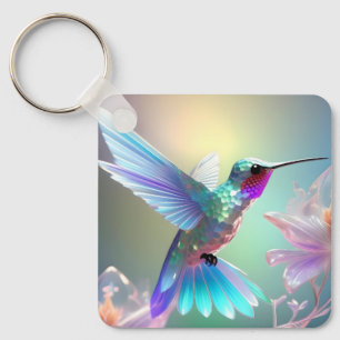 Rainbow Glass Hummingbird,  Keychain