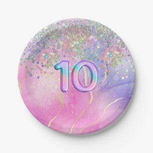 Rainbow Glitter 10th Birthday Party  Paper Plate
