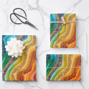 Rainbow glitter agate pattern party wrapping paper sheet