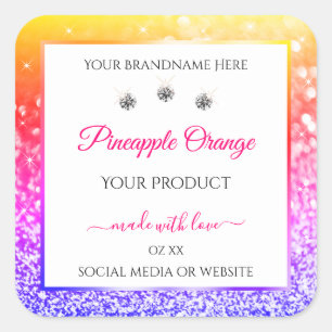 Rainbow Glitter and White Product Packaging Labels