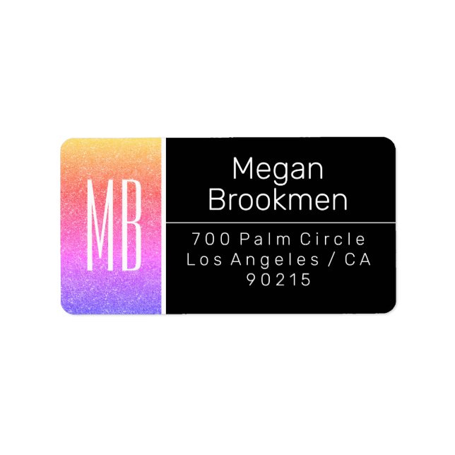 Rainbow Glitter/B&W/DIY Name Address Monogram Label (Front)
