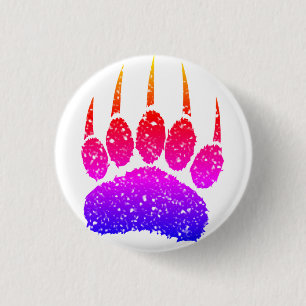 Rainbow Glitter Bear Paw Print Drawing 1 Inch Round Button