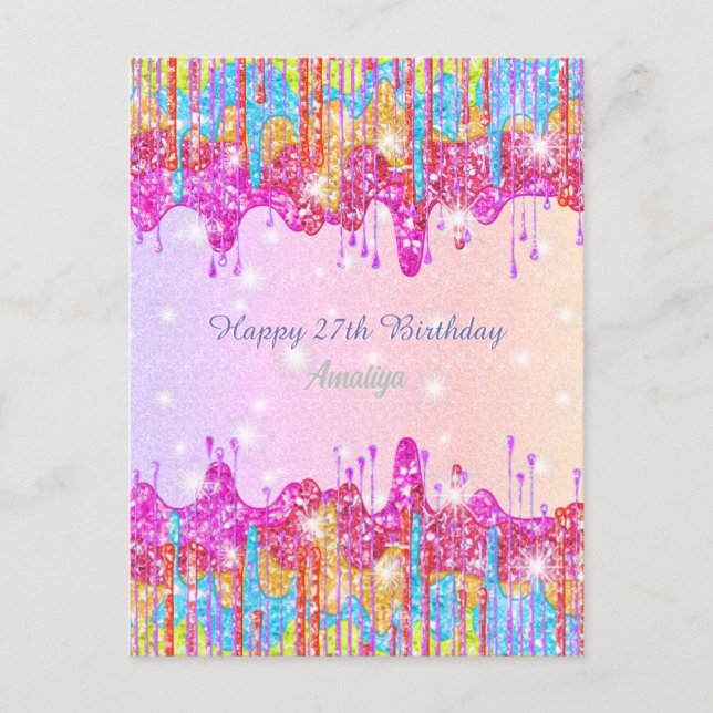 Rainbow glitter-bright colour sparkle for birthday postcard (Front)