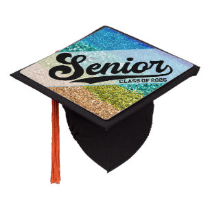 Rainbow Glitter Class of 2026 Script Design Graduation Cap Topper