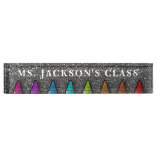Rainbow Glitter Crayons Art Teacher Back To School Nameplate