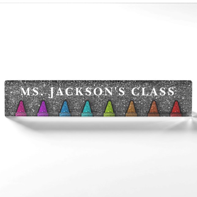 Rainbow Glitter Crayons Art Teacher Back To School Nameplate (Front)