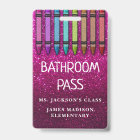 Rainbow Glitter Crayons Teacher Bathroom Hall Pass