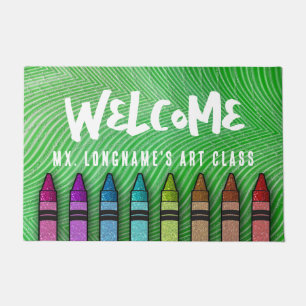 Rainbow Glitter Crayons Teacher Classroom School Doormat