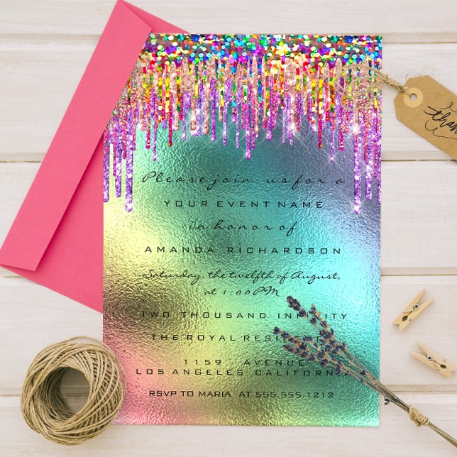 Rainbow Glitter Drip Bridal 16th Unicorn  Invitation (Rainbow Glitter Drip Bridal 16th Unicorn Invitation)