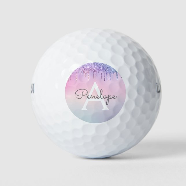 Rainbow Glitter Dripping Glam With Monogram Golf Balls (Front)