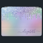 Rainbow Glitter Drips Personalized iPad Air Cover<br><div class="desc">Cute girly cover featuring a rainbow of pink,  purple,  blue,  and green faux dripping glitter down a background of purple,  pink,  blue,  green and yellow. Personalize with your name in a stylish trendy purple script with swashes.</div>