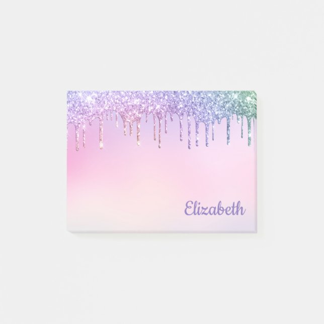 Rainbow Glitter Drips Personalized Post-it Notes (Front)