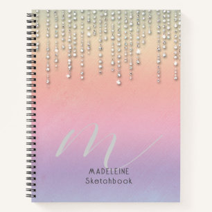 Rainbow Glitter Drips Rhinestones Monogrammed Notebook